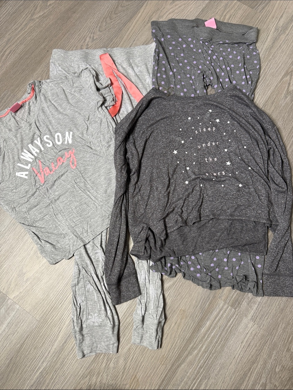 Always Gray & Charcoal Girls' Two-Piece Pajama Set with Pink Accents